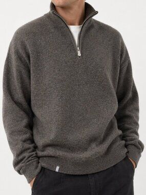 QOR Cashmere Thermal Zip Sweater Gray Large